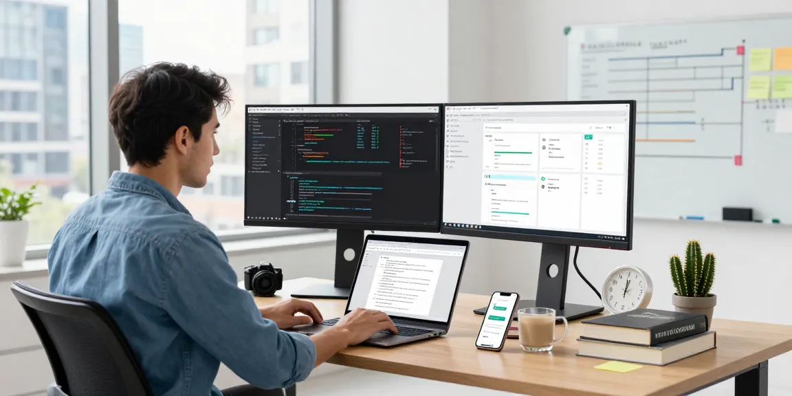 Dynamic coding environment showcasing the WPS Official Website in a modern office space with developer activity, productivity tools, and vibrant cityscape.