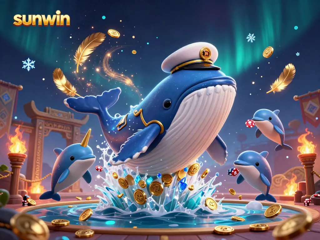 Experience thrilling gameplay with sunwin, a dynamic 3D casino illustration featuring vibrant sea creatures and coins.